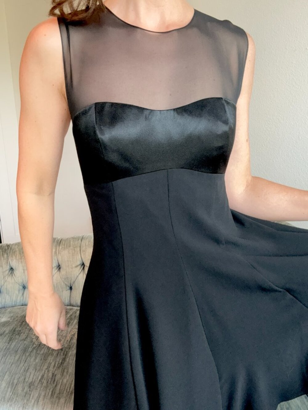 💝SOLD💝 Vintage Black Cocktail Dress Sheer Open Back Fit Flare 2 Chiffon - Picture 5 of 12
